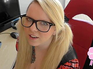 European blonde gets a hardcore fucking in uniform with big cumshot on her glasses