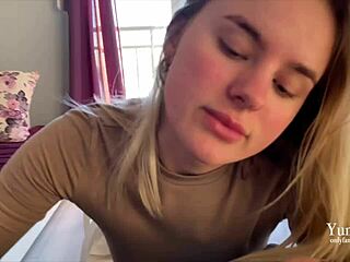 Cute blonde teen gives me a blowjob and cums quickly