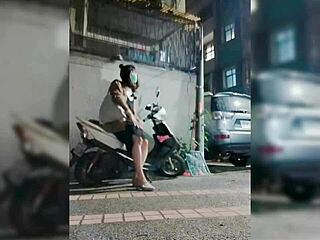 Asian handjob leads to outdoor orgasm
