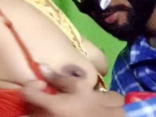 Indian bride in red saree enjoys passionate sex and dirty talk