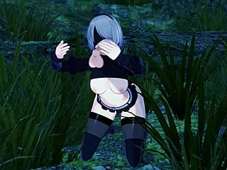 Encuentro en el bosque salvaje de Yorha 2B en parodia de Nier Automata