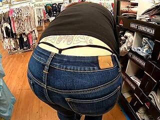 Candid video of mom's huge ass in whale tail jeans