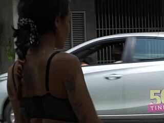 Amateur lady milf gets down and dirty on the street with Deny Pauzudo's monster cock