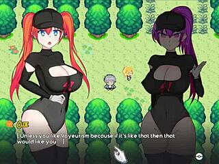 Sex game with small tits and sex fights in pokemon parody game