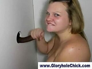 Cock sucking and cum swallowing in a gloryhole reality