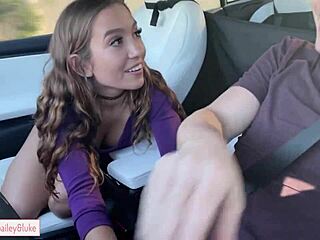 Amateur teen couple enjoys doggystyle and cowgirl rides on Tesla