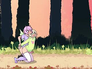 Animirana hentai igra prikazuje Maxa, vilinčka, in ljubke fante v gozdu