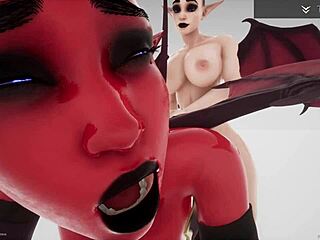 Cartoon beauty enjoys licking and fisting with a diminutive succubus in 3D
