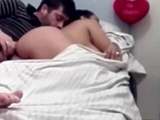 Gay couple fucks stepmom's tight pussy and ass on the bed