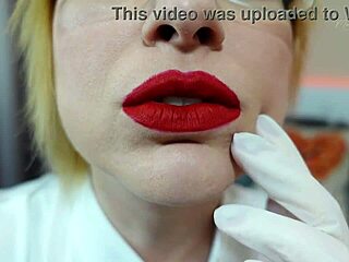 Juicy nurse in latex gloves and red lipstick fetish trailer