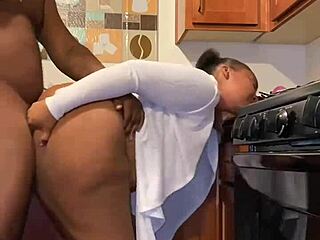 Horny Ebony MILF shakes her ass and gives a blowjob to her stepson