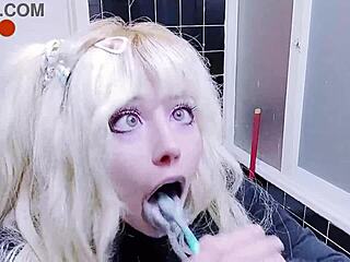 Watch a cute Japanese girl use a toothbrush and spit in this Hentai video