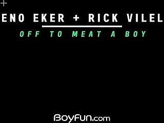 Brazilian hunk Rick Vilela gives a blowjob to Beno Eker in this gay video