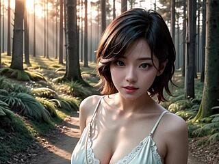 Japán hentai nagy mellekkel és magassarkúval az erdőben