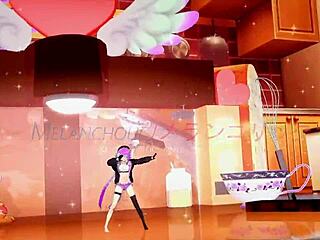 Watch a sultry dance performance by a 3D cartoon girl with purple hair and small tits