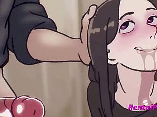 Unzensiertes japanisches Hentai-Video mit jungem Mädchen, das Handjob gibt
