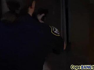 Busty police officers arrest a suspect with a big black cock
