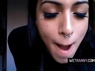 Seductive emo transgender webcam performer with a surprise