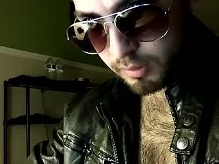 Hairy Mexican Model in Leather Jacket and Glasses